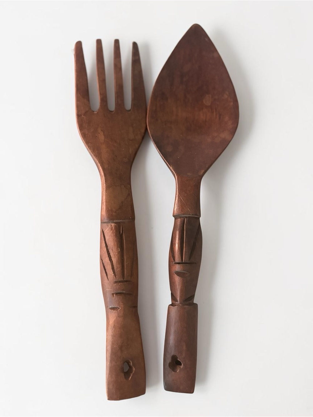 Vintage Fork & Spoon Wooden Wall Decor 12 In Long MCM Cottagecore Farmhouse Boho